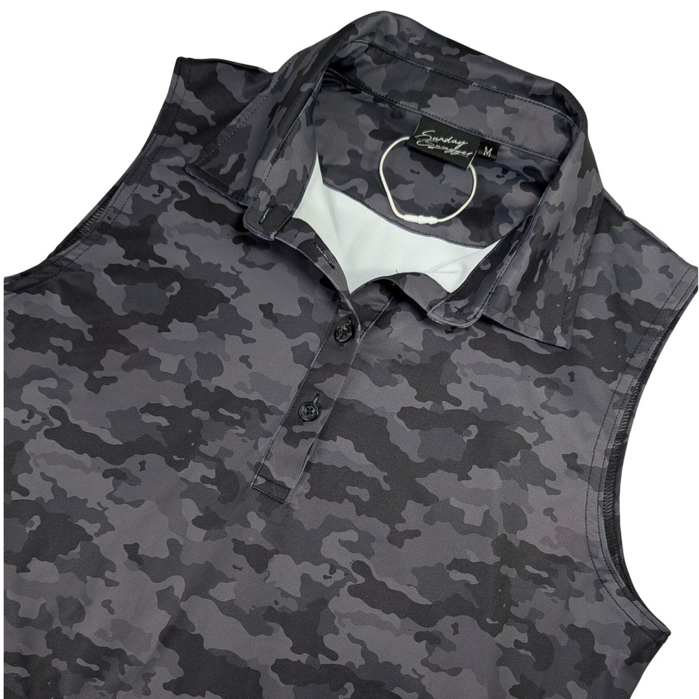 Sunday Swagger Sleeveless Polo Women Medium Gray Camo Golf Active Shirt